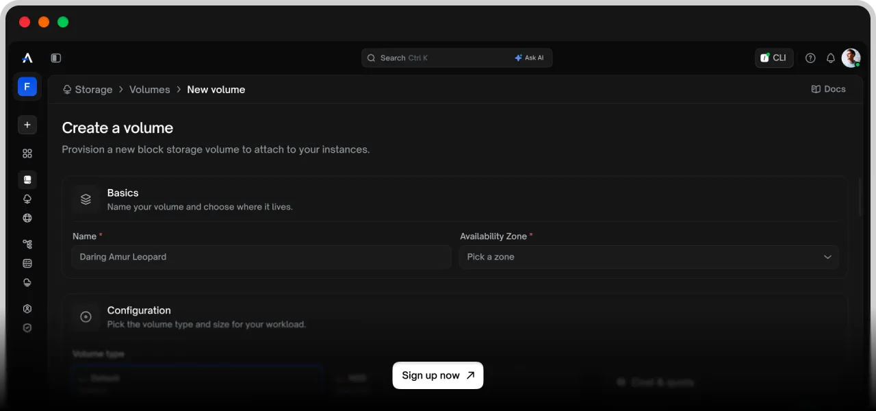 Create a volume — block storage